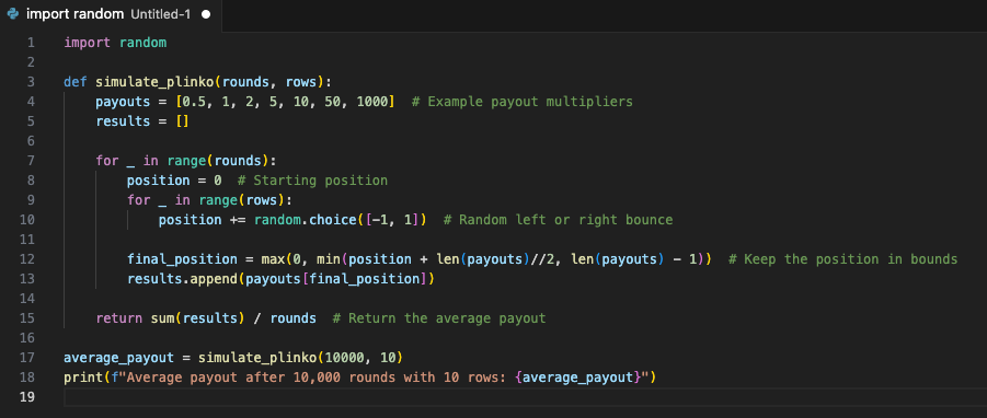 Plinko outcomes using Python